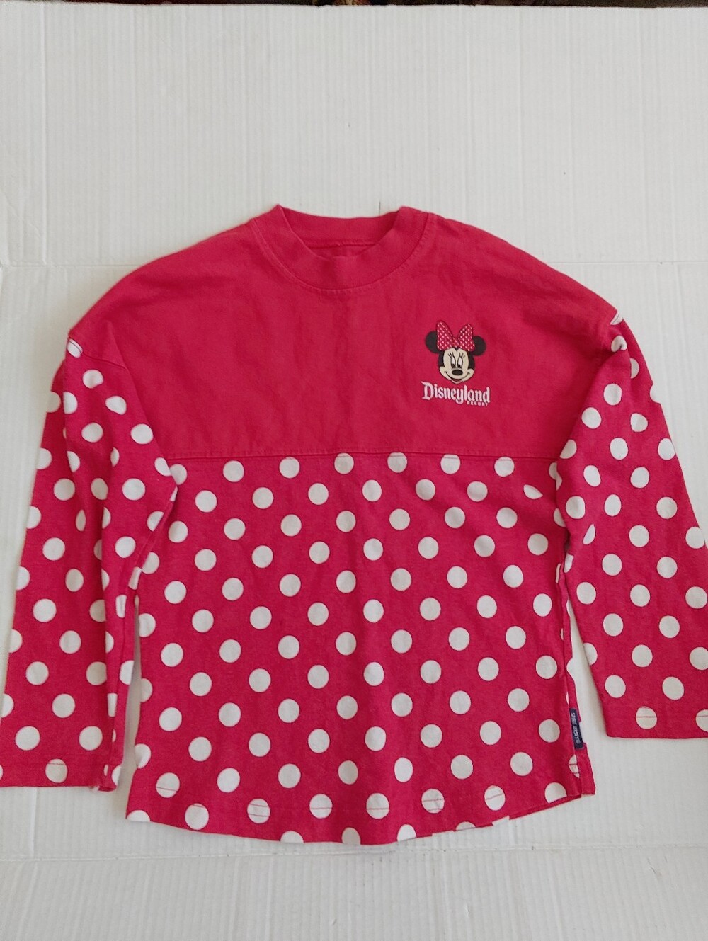 Disney Minnie Mouse Spirit Jersey Red Polka Dot Long Sleeve Tee Kids Size Small